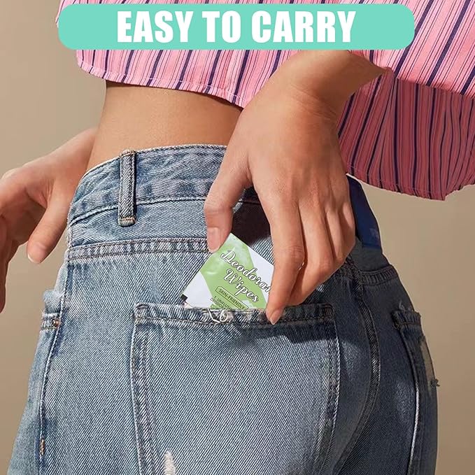 100 Pcs Deodorant Wipes Individually Wrapped Mini Deodorant Travel Size Wet Armpit Wipes Travel Deodorants Bulk for Women Men Homeless Personal Cleansing Wipe Butt Hands Face Underarm Sports(Cucumber)