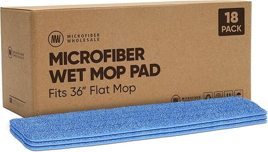 Microfiber Wholesale™ 36 inch Microfiber Mop Pads - Machine Washable, Reusable, Refills & Replacement Wet Mop Heads Compatible with Any Microfiber Flat Mop System (18 Pack)