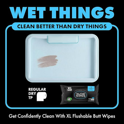 DUDE Wipes - Flushable Wipes Unscented - (6 Pack) 288 Wipes - Extra Large Wet Wipes Flushable - Vitamin-E & Aloe - Septic and Sewer Safe