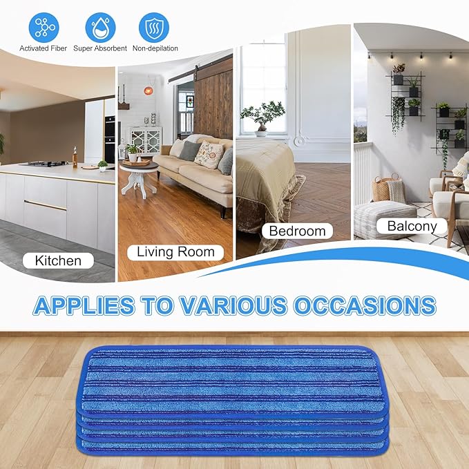4 Pack Upgraded Reusable Mop Pads Compatible with Swiffer PowerMop, Mop Refill Pads Replacement for Swiffer Power Mop Spray Mop Pads for Multi-Surface Floor Cleaning, Quality Updated Cationic Material