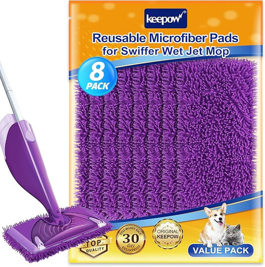KEEPOW Wet Jet Refill for Swiffer WetJet Mop - Reusable Pads for Swiffer Wet Jet Wood Floor Cleaning, Microfiber Washable Wetjet Mopping Pads (8 Pack)