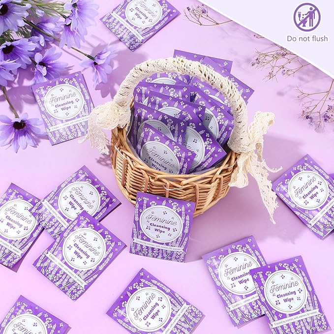 Tondiamo 200 Pcs Feminine Wet Wipes for Women Individually Wrapped Flushable Wipes Travel Size Soothing Personal Cleansing Natural Ingredients for Feminine Daily Use(Lavender Scented)
