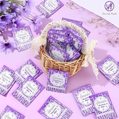 Tondiamo 200 Pcs Feminine Wet Wipes for Women Individually Wrapped Flushable Wipes Travel Size Soothing Personal Cleansing Natural Ingredients for Feminine Daily Use(Lavender Scented)