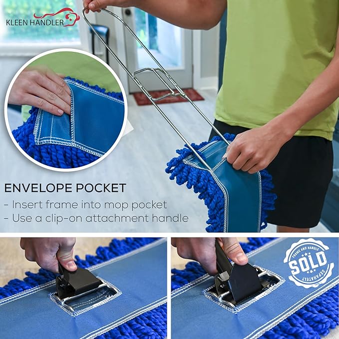 Kleen Handler 24 inch Microfiber Dust Mop | Medium Washable Commercial Mop Head Replacement, Pack of 6
