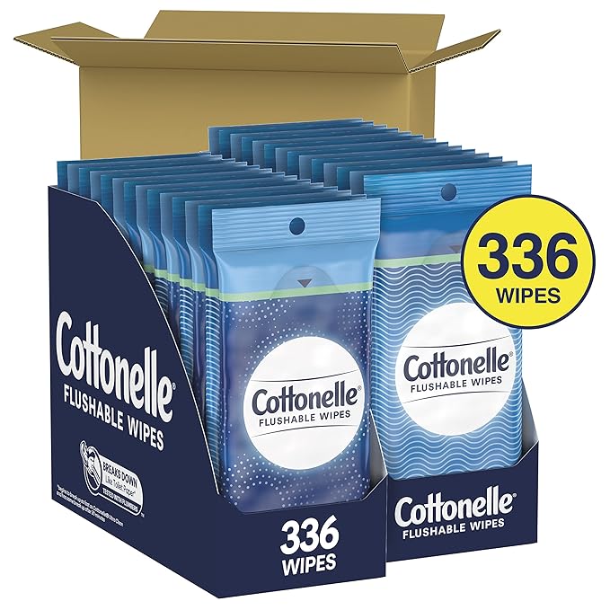 Cottonelle Flushable Wipes, 24 Individually Wrapped Packs, 14 Wipes Each Pack (336 Wipes Total)