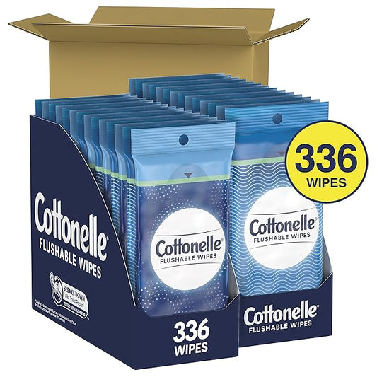 Cottonelle Flushable Wipes, 24 Individually Wrapped Packs, 14 Wipes Each Pack (336 Wipes Total)