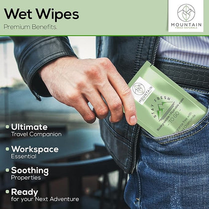 STAY FRESH (60 Flushable Wipes to-Go) - PH Balanced, Travel sized, Unscented with Aloe, Chamomile and Rose extract.