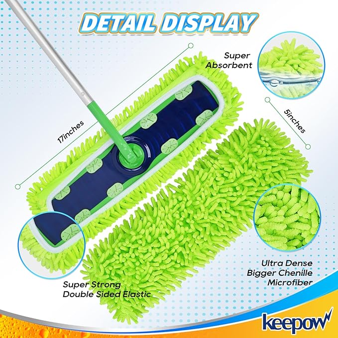 KEEPOW Dust Mop Refill Compatible with Swiffer XL Mop, 4 Pack X-Large Microfiber Pet Heavy Duty Dry Cloth Refills, Reusable Mop Pad for Floor Cleaning
