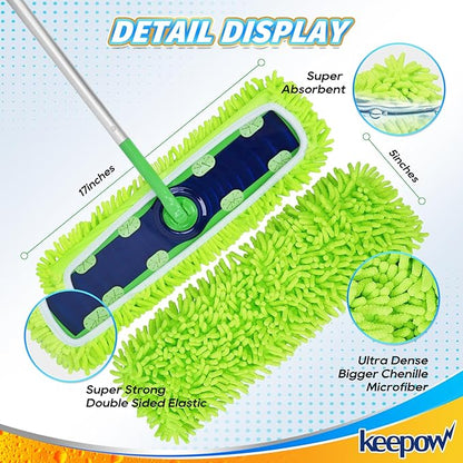 KEEPOW Reusable XL Mop Pads Compatible with Swiffer XL Sweeper, X-Large Dry Sweeping Cloths & Wet Mopping Cloths, Washable Microfiber XL Wet Pads Refills for Surface/Hardwood Floor Cleaning, 2 Pack