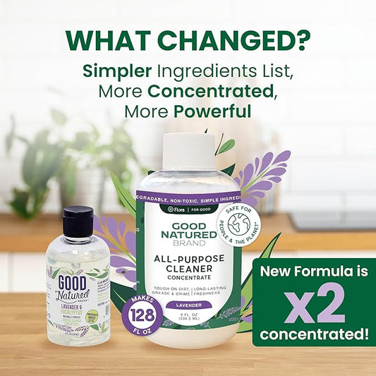 Good Natured Brand All-Purpose Cleaner Concentrate | Multi-Surface Cleaner | Natural Lavender Essential Oil | Multipurpose Cleaner Concentrate All Surfaces | Lavender | 8oz makes 128oz