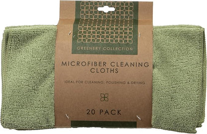Greenery Collection Microfiber Cleaning Cloths, Attract Dust Like a Magnet, Green and Tan Duster Cloths, Pack of 20