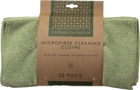 Greenery Collection Microfiber Cleaning Cloths, Attract Dust Like a Magnet, Green and Tan Duster Cloths, Pack of 20