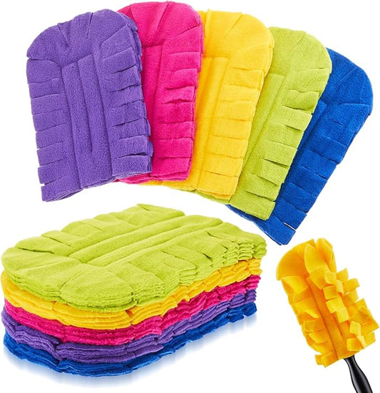 Zubebe 12 Pcs Heavy Duty Duster Refill Reusable Fleece Duster Refills Multi Surface Washable Cleaning Pads for Home, Blinds, Fans, Corners, Furniture (Dark Color)