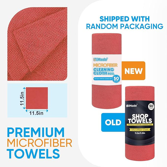 Microfiber Cleaning Cloth, 300 Sheets Shop Towels Commercial Grade Washcloths Lint-Free Work Rags Bulk Towels for Cars Mechanic Restaurant Garage Housekeeping, 11.5"x 11.5", Red