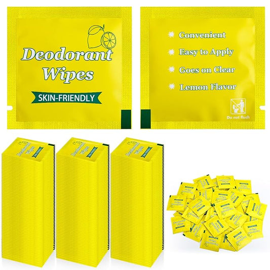 200 Pcs Deodorant Wipes Bulk, Individually Wrapped Antiperspirant Wipe, Mini Personal Cleansing Wipes for Travel, Sweat Body Wipe for Women Men Sports Cleanse Skin Excessive Sweating (Lemon)