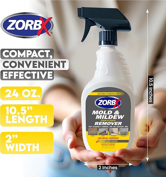 ZORBX Extra Strength M&M Remover & Cleaner Spray 24 FL Oz – Scrub Free Formula - Bleach Free M&M Stain & Smell Eliminator for Shower, Bathroom, Ceiling, Carpet, Cars, Walls & Wood