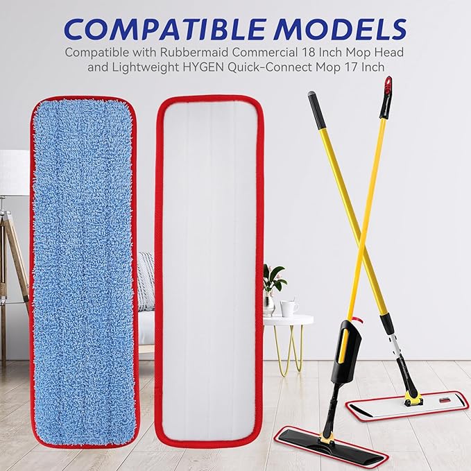 18.5 inch Microfiber Mop Replacement for Rubbermaid Commercial: Commercial Microfiber Dust Mop Wet&Dry Commercial Cleaning Flat Mop Refills Fit for Any Microfiber Flat Mop (8 Pack)