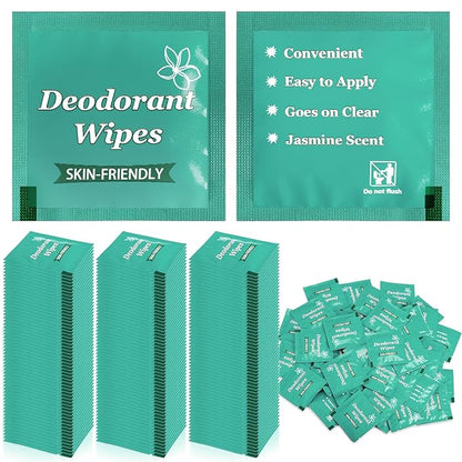 200 Pcs Deodorant Wipes Bulk, Individually Wrapped Antiperspirant Wipe, Mini Personal Cleansing Wipes for Travel, Sweat Body Wipe for Women Men Sports Cleanse Skin Excessive Sweating (Jasmine)