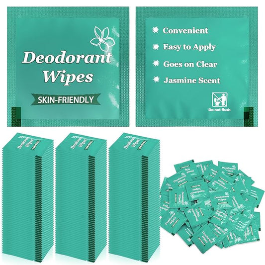 200 Pcs Deodorant Wipes Bulk, Individually Wrapped Antiperspirant Wipe, Mini Personal Cleansing Wipes for Travel, Sweat Body Wipe for Women Men Sports Cleanse Skin Excessive Sweating (Jasmine)