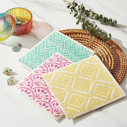 RECYCO Reusable Dish Cloth 12 Pack Swedish Dish Clothes for Kitchen Counter Cotton Cellulose Absorbent Machine Washable Plant Based Okeo Tex Standard 100 Sponge Wipes Women Owned (Boho)