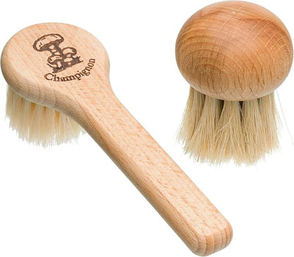 Redecker Mushroom Brush Set, Oiled Beechwood Handles, Natural Pig and Horsehair Bristles, Gently and Thoroughly Clean Mushrooms Without Water, Made in Germany