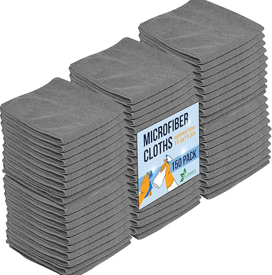 GREEN LIFESTYLE Chamois Cloth, Microfiber Cleaning Cloth 150 Pack, Borderless Towels Cleaning, Car Microfiber Towel, Drying Car Wash Towels (11.5" x 11.5", Grey)
