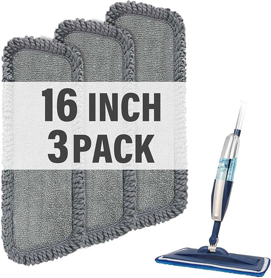 16.5 inch Mop Pads Refills, 3 Pack Microfiber Reusable Replacement Mop Pads Flat Replacements Heads for Wet Or Dry Floor Cleaning and Scrubbing, Grey Tassel Cloth
