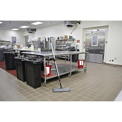 Rubbermaid Commercial Products HYGEN PULSE Microfiber Spray Mop Kit with Handle 18 inch Mop Frame and two 18 inch Pads Silver for Janitorial and Heavy-Duty Industrial Floor Cleaning