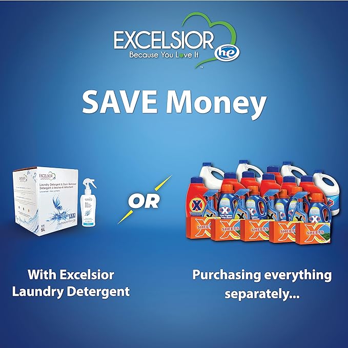 Excelsior - HE Laundry Detergent with Natural Stain Remover for 333 Loads of Unscented - 5 Liter Eco-Friendly (1 Pack)