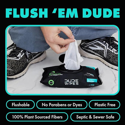 DUDE Wipes - Flushable Wipes with DUDE Bombs Toilet Spray - 18 Pack, 864 Wipes + 1 Spray Bottle - Mint Chill Extra-Large Adult Wet Wipes with Eucalyptus & Tea Tree Oil - Forest Fresh Stank Eliminator