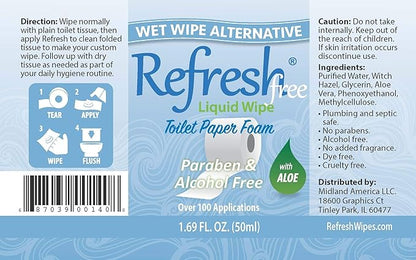 Refresh Liquid Wipe Free: Toilet Paper Foam. Eco-Friendly Flushable Wet Wipe Alternative For Sensitive Skin. Cleanses and Soothes with Witch Hazel and Aloe. Plumbing Safe. 50ml (1.69 Fl Oz).…