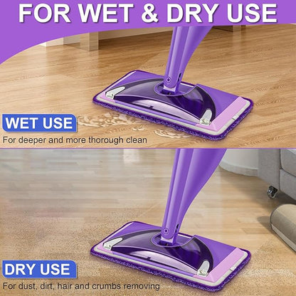 Aifacay Broom and Dustpan Set for Home,Reusable Mop Refill Pads Compatible with Swiffer Wet Jet, 6 Pack Microfiber Wet Dry Use Replacement Heads for Swiffer WetJet 11" Mop Types of Floor Cleaning