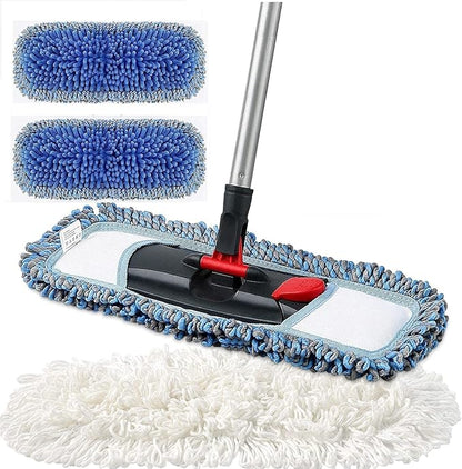 Microfiber Floor Hardwood Mop with 4 Washable Pads,Professional Dust Wet Mop,Flat Mop for Floor Cleaning Laminate Tile Marble Vinyl Kitchen Home