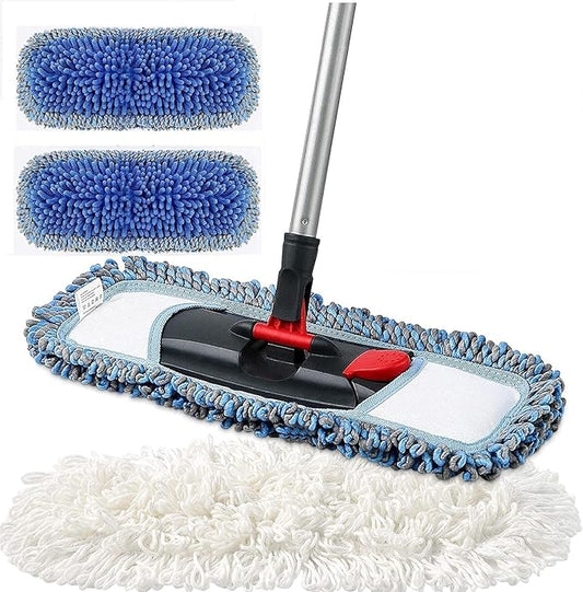 Microfiber Floor Hardwood Mop with 4 Washable Pads,Professional Dust Wet Mop,Flat Mop for Floor Cleaning Laminate Tile Marble Vinyl Kitchen Home