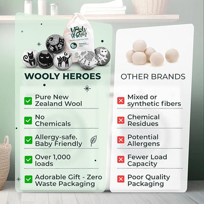 No More Dryer Sheets - Wool Dryer Balls - XL 6-Pack - Eco Dryer Balls - Dryer Balls Laundry Reusable - Softens Laundry Naturally - Reduces Drying Time & Static - with Storage Bag