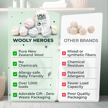 No More Dryer Sheets - Wool Dryer Balls - XL 6-Pack - Eco Dryer Balls - Dryer Balls Laundry Reusable - Softens Laundry Naturally - Reduces Drying Time & Static - with Storage Bag