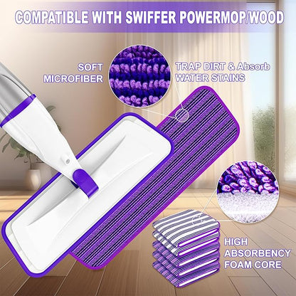 Spray Mop for Hardwood Floor Cleaning: EXEGO Wet Mops with 5 Microfiber Refillable Pads for Swiffer Powermop - Mopping Tools with Sprayer for Tile Wood Laminate Vinyl Marble