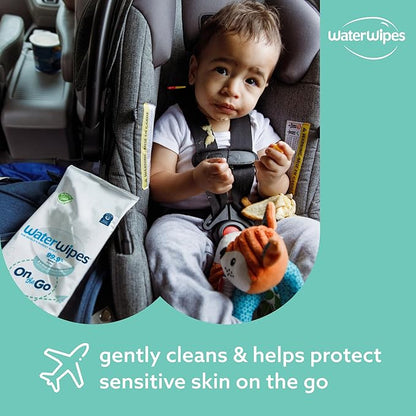 WaterWipes On The Go Wipes, 99.9% Water-Based Wipes for Travel, Sports, and to Refresh Skin, Unscented & Hypoallergenic, 224 Count (8 Packs)