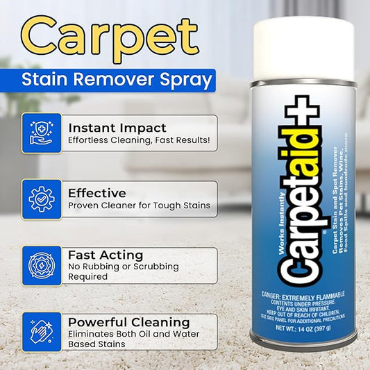 Carpet Aid Spot and Stain Remover, Removes Discoloration from Oil, Grease, Ink, Coffee, Pet Urine, and Lipstick, pH Balanced Cleaner for Carpets, Area Rugs, and Upholstery. Pack of 6,14 oz.