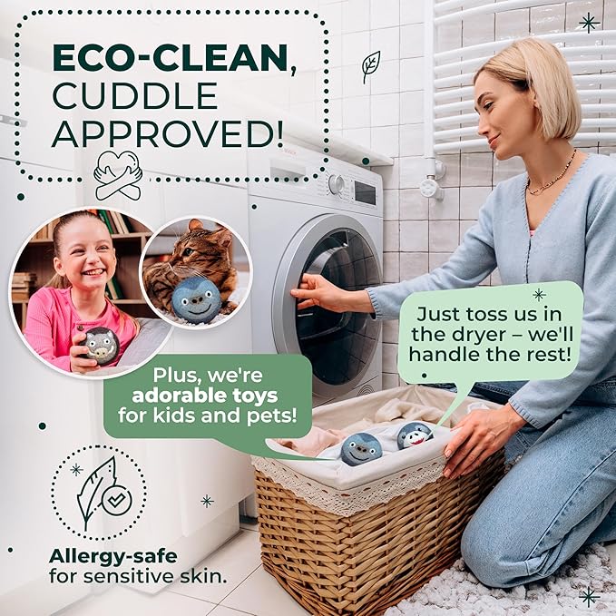No More Dryer Sheets - Wool Dryer Balls - XL 6-Pack - Eco Dryer Balls - Dryer Balls Laundry Reusable - Softens Laundry Naturally - Reduces Drying Time & Static - with Storage Bag
