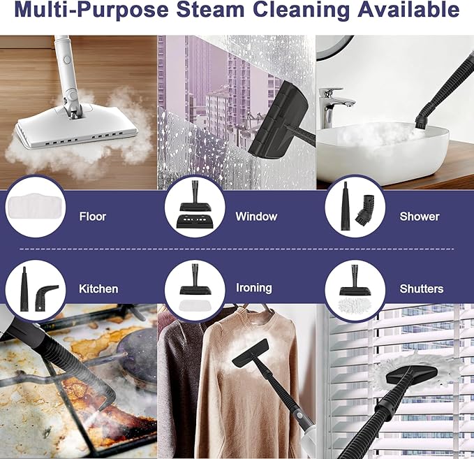 Steam Cleaner, 6 in1 Rotated Steam Mop Cleaner with 2 Modes, 2 Microfiber Pads, 400ML Removable Tank, 23FT Power Cable, Detachable Steam Mops for Floor, Laminate Floor, Tiles Cleaning (Sliver Gray)