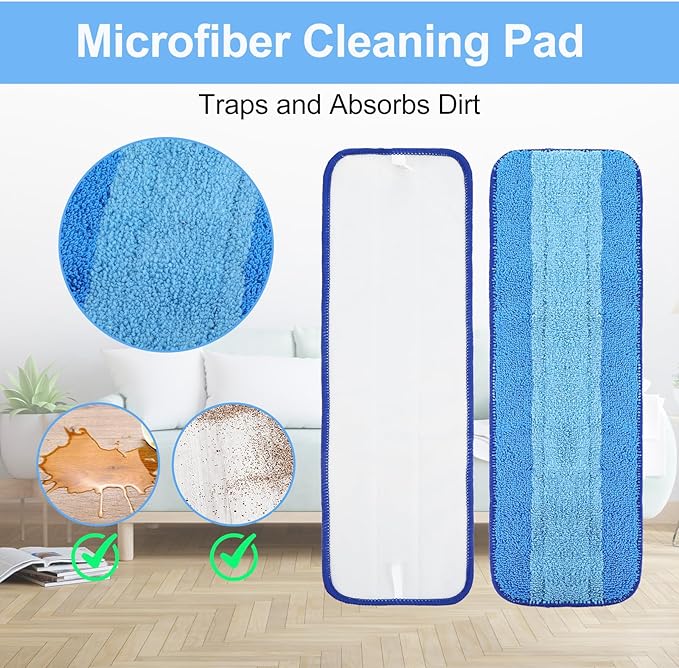 8 Pack Microfiber Cleaning Pad for Hardwood & Hard Surface Floors Dry Wet Floor - Includes 6 Microfiber Cleaning and 2 Dusting Pad - Mop for 18 Inch Mop