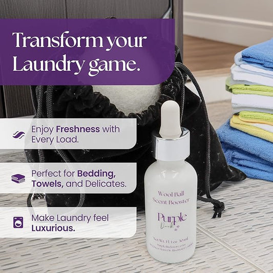 Wool Dryer Balls with Scent Booster – Reusable Dryer Balls for Laundry, Softens Fabrics, Reduces Static, Includes Scent Booster - Linen & Sunshine 1 Oz
