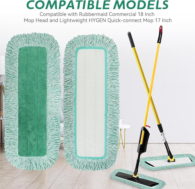 18 inch Microfiber Mop Replacement for Rubbermaid: Reusable Wet&Dry Commercial Microfiber Dust Mop Refills Fit for Any Flat mop System 18"(3 Pack)