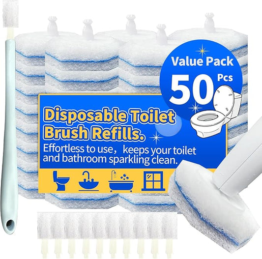 50 PCS Toilet Brush Heads Wand Refills Compatible with Most Wand Starter Kit, Disposable Scrubber Brush Refills for Disposable Toilet Bowl Cleaner Wand (White, 50 Count)