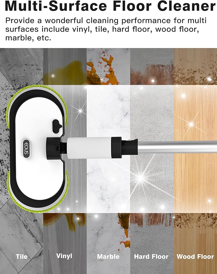 EOUS Cordless Electric Mop, Floor Cleaner with LED Headlight & Water Sprayer, Up to 60 Mins Detachable Battery, Dual-Motor Powerful Spin Mop, 300ML Water Tank for Multi-Surface, Self-Propelled