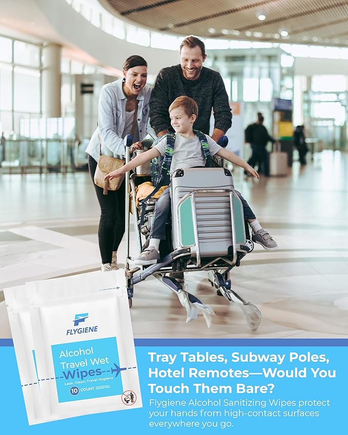 Travel Wet Wipes for Hands & Surfaces – TSA-Approved, Compact & Unscented Travel Pack – 70% Alcohol Wipes Individually Wrapped, 20 Count (Pack of 1)