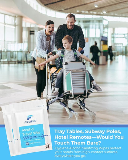 Travel Wet Wipes for Hands & Surfaces – TSA-Approved, Compact & Unscented Travel Pack – 70% Alcohol Wipes Individually Wrapped, 20 Count (Pack of 1)