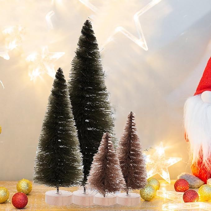 Yookat 40Pcs Mini Christmas Trees Artificial Mini Pine Trees with Wood Base Sisal Trees Bottle Brush Trees Assorted Color for Christmas Decoration Winter Ornaments (Brown)