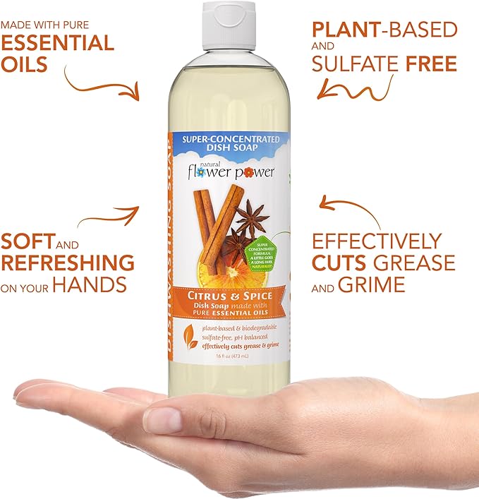 Liquid Dish Soap – Citrus & Spice – Plant-Based & Scented w/Pure Essential Oils – Natural Liquid Dishwashing Detergent – Sulfate-Free Kitchen Soap – Vegan (16 Fl Oz 3 Pack)